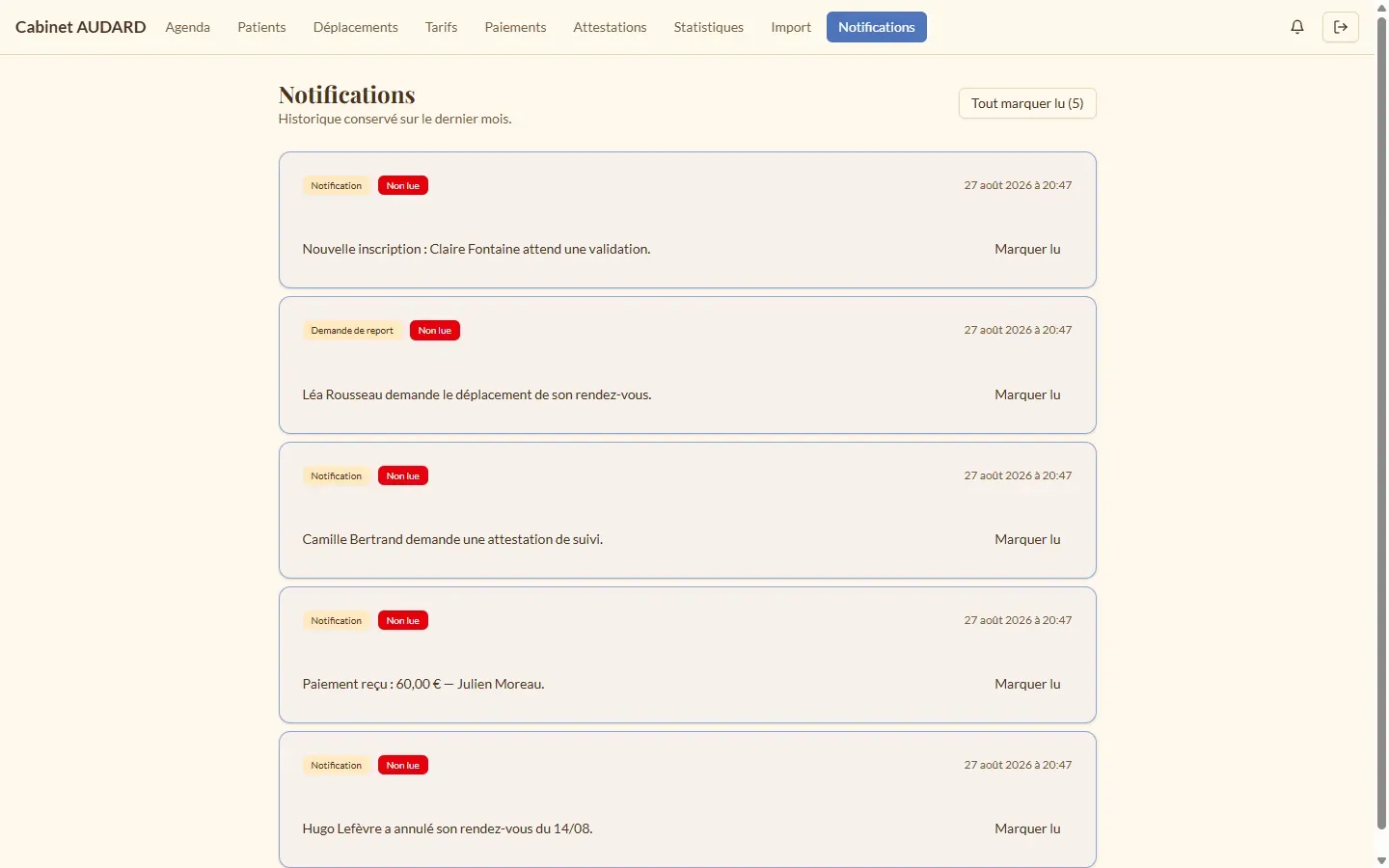 Le centre de notifications, avec sa pastille de non-lus.